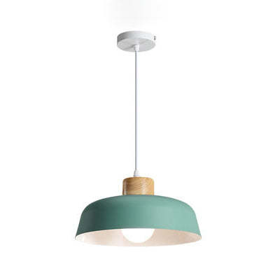 Minimalist Round Aluminum Wood Pendant Light