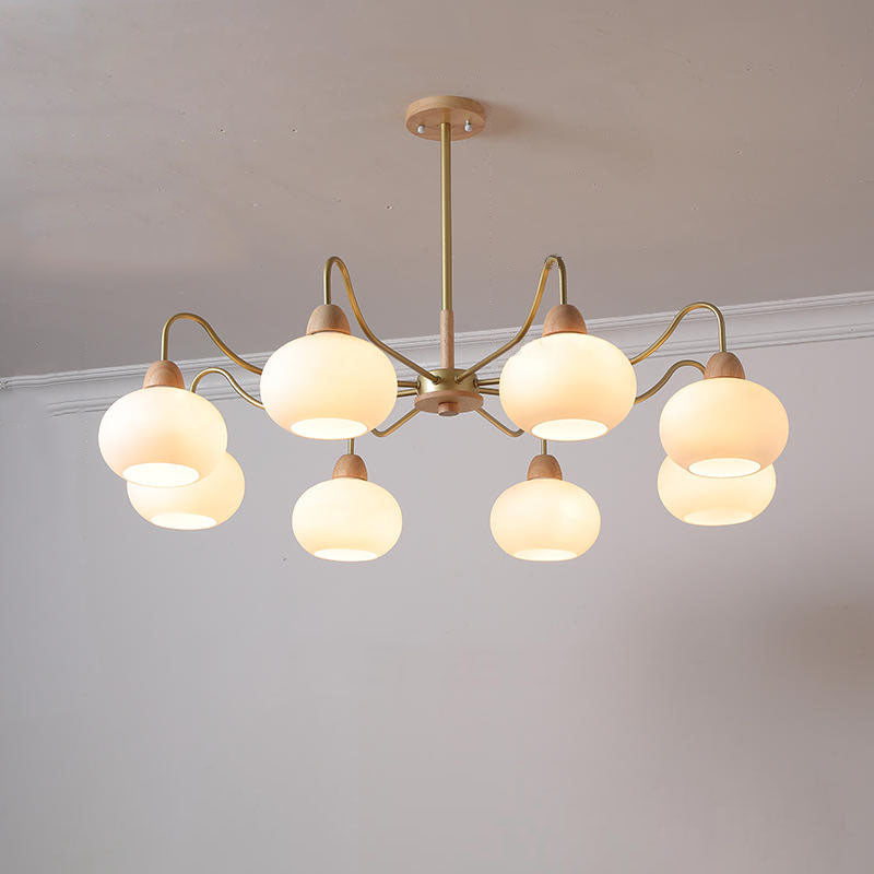 Nordic Japanese Glass Round Wood Chandelier