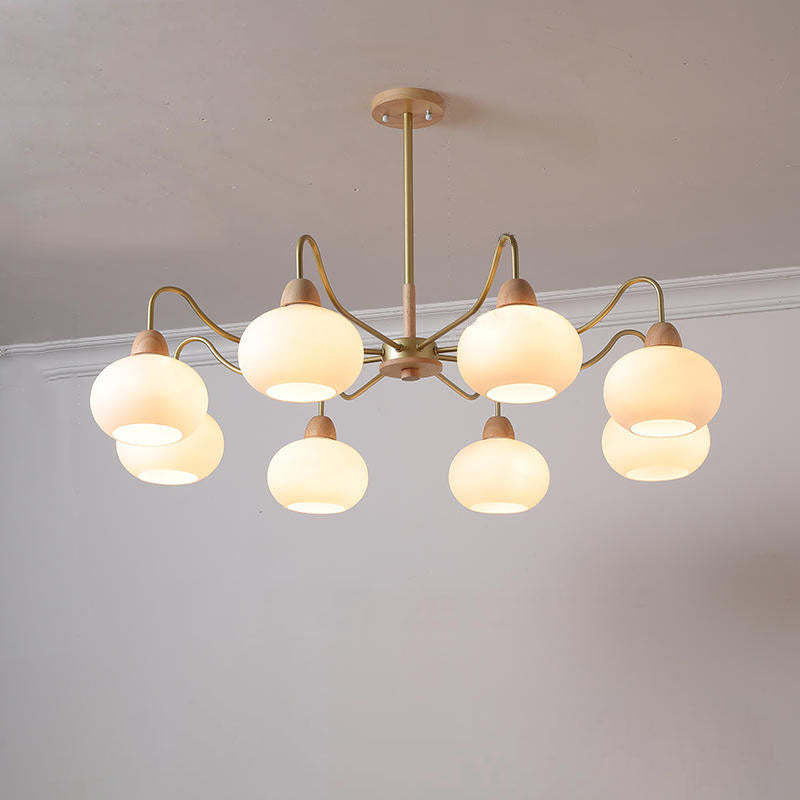 Nordic Japanese Glass Round Wood Chandelier