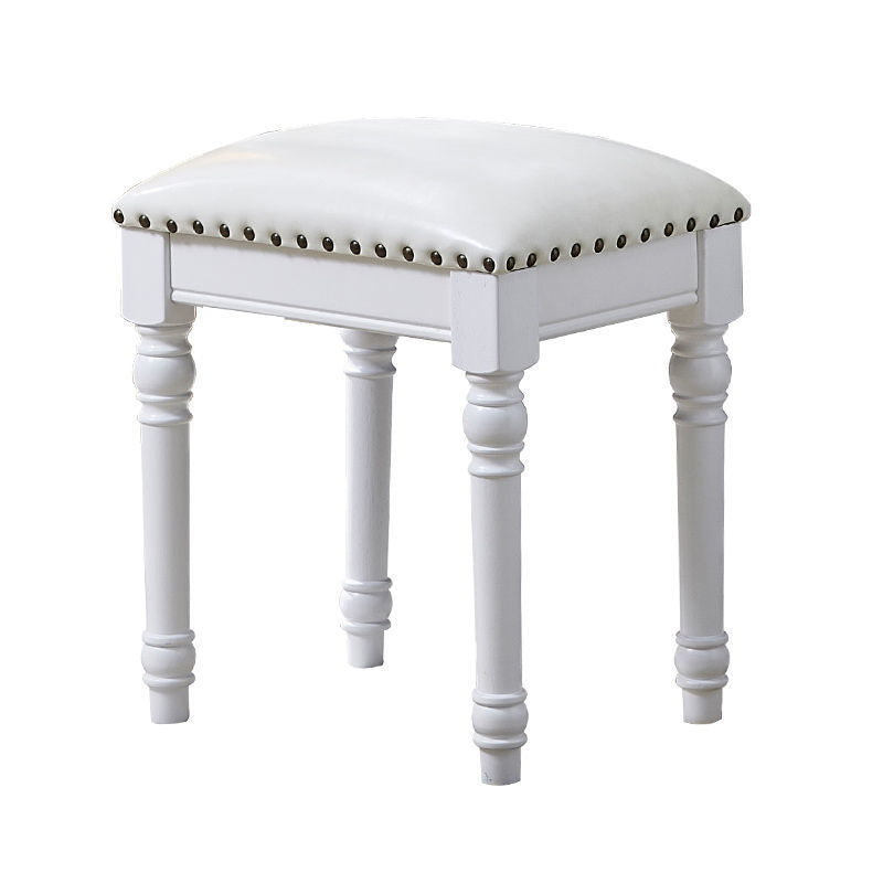 Scandinavian Linen Leather Wood Vanity Stool