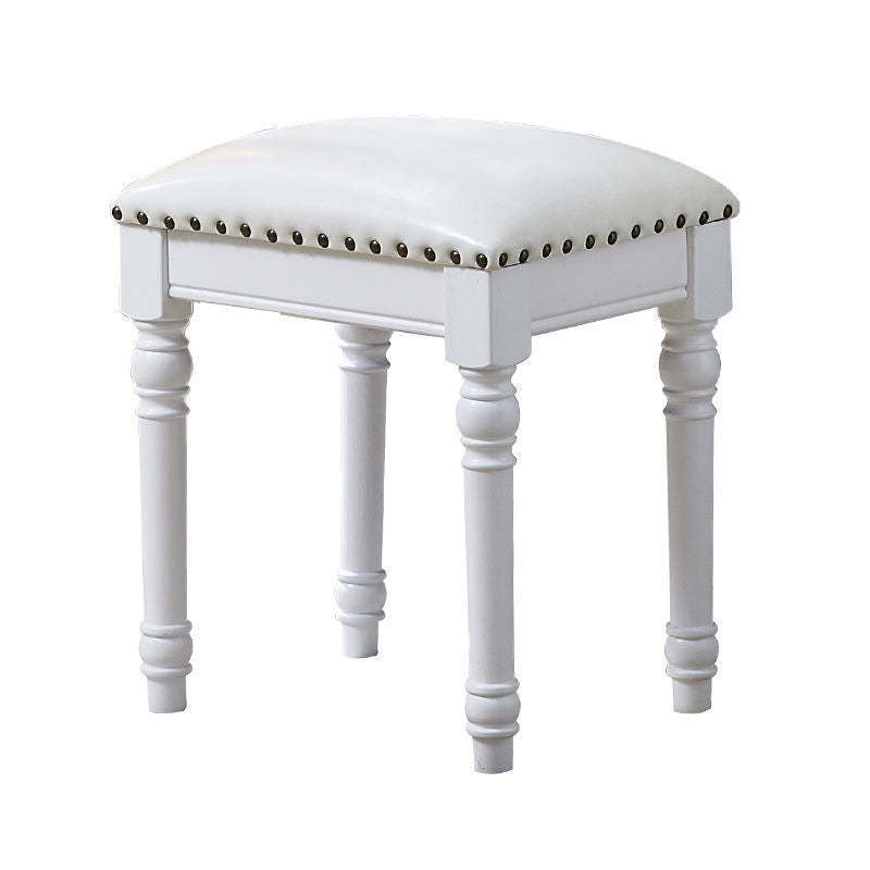 Scandinavian Linen Leather Wood Vanity Stool