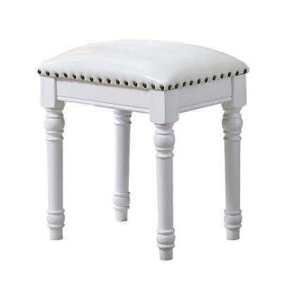 Scandinavian Linen Leather Wood Vanity Stool