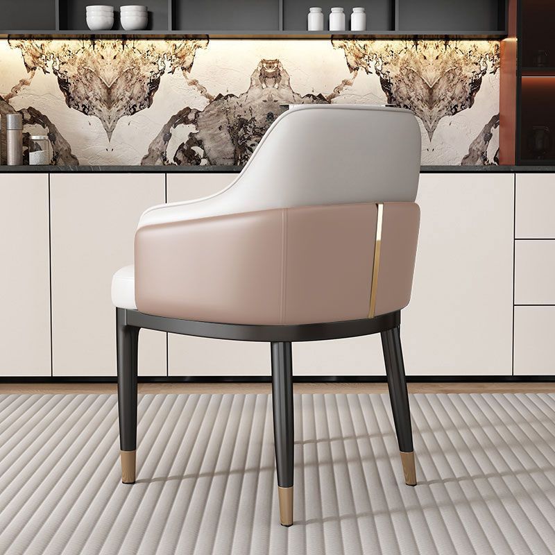 Modern Iron Leather Dining Chair with Armrest Backrest