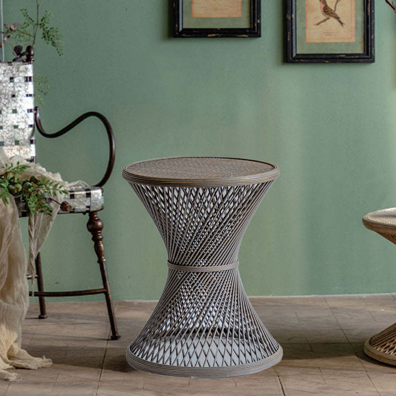 Japanese Round Rattan End Table