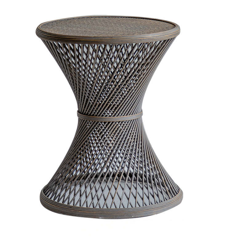 Japanese Round Rattan End Table