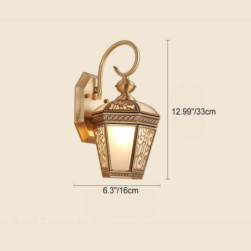 European Hexagonal Lantern Copper Glass Outdoor Wall Sconce — B / 220V-240V For UK/AU