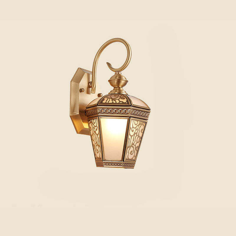 European Hexagonal Lantern Copper Glass Outdoor Wall Sconce