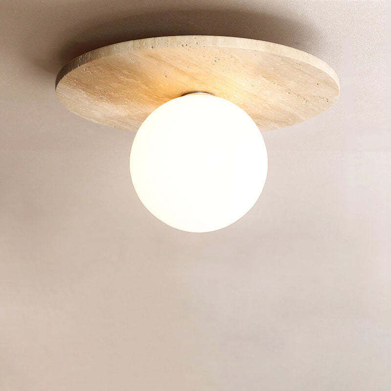 Vintage Round Travertine Flush Mount Light