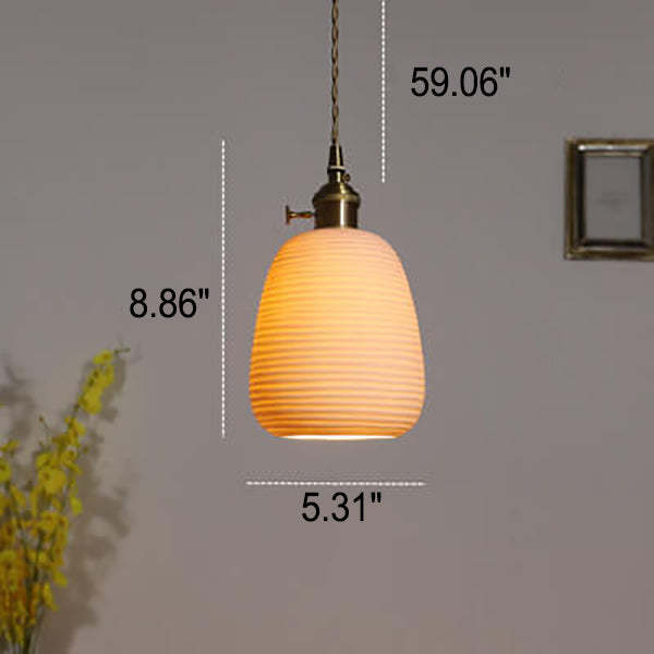Nordic Japanese Ceramic Brass Oval Pendant Light