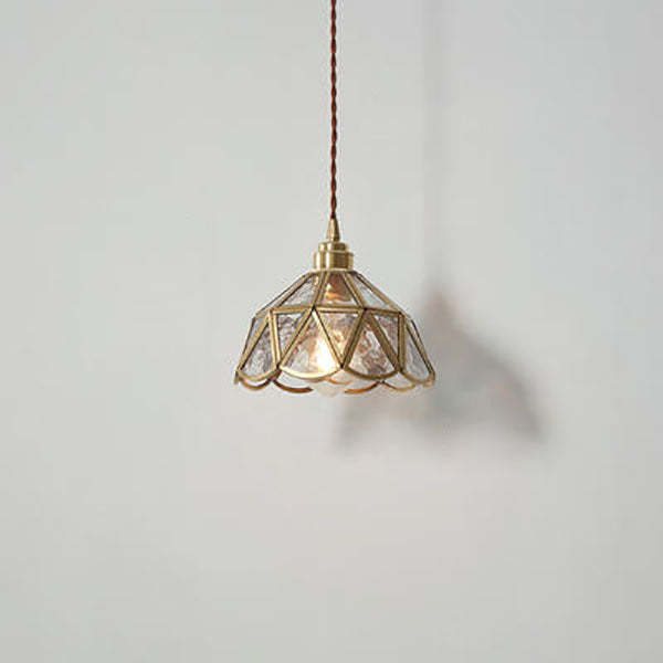 Japanese Vintage Cone Geometric Glass Copper Pendant Light