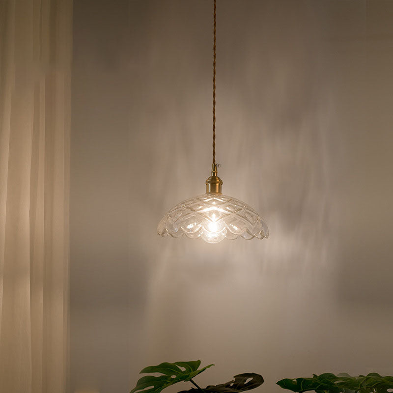 Nordic Vintage Clear Glass Flower Brass Pendant