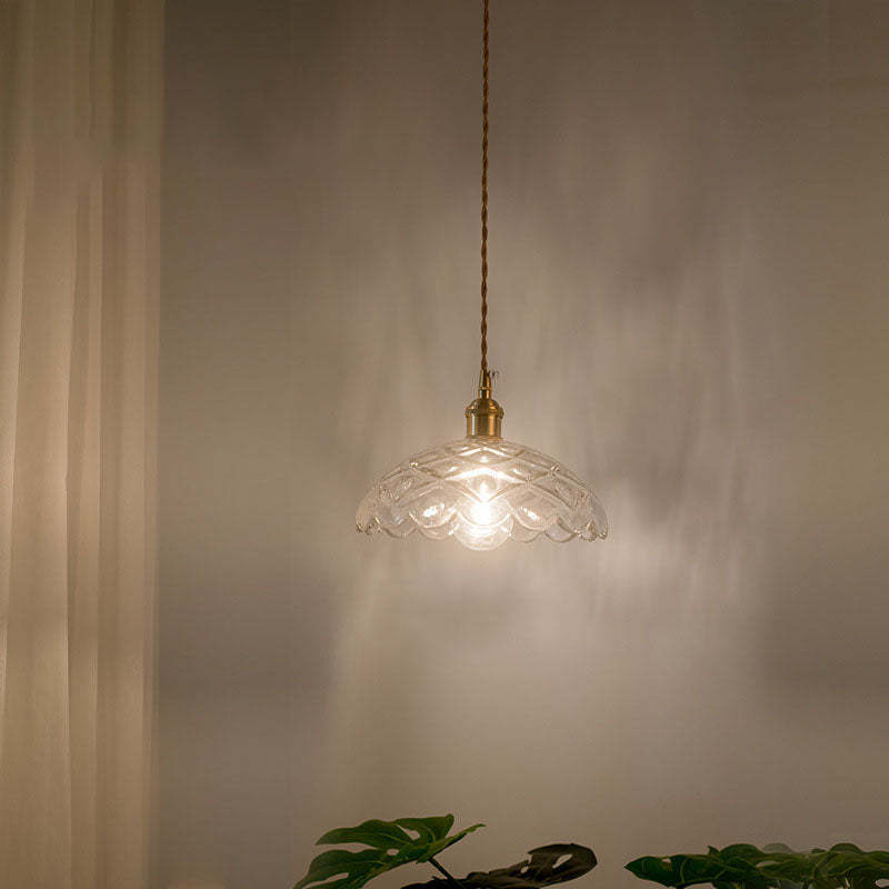 Nordic Vintage Clear Glass Flower Brass Pendant