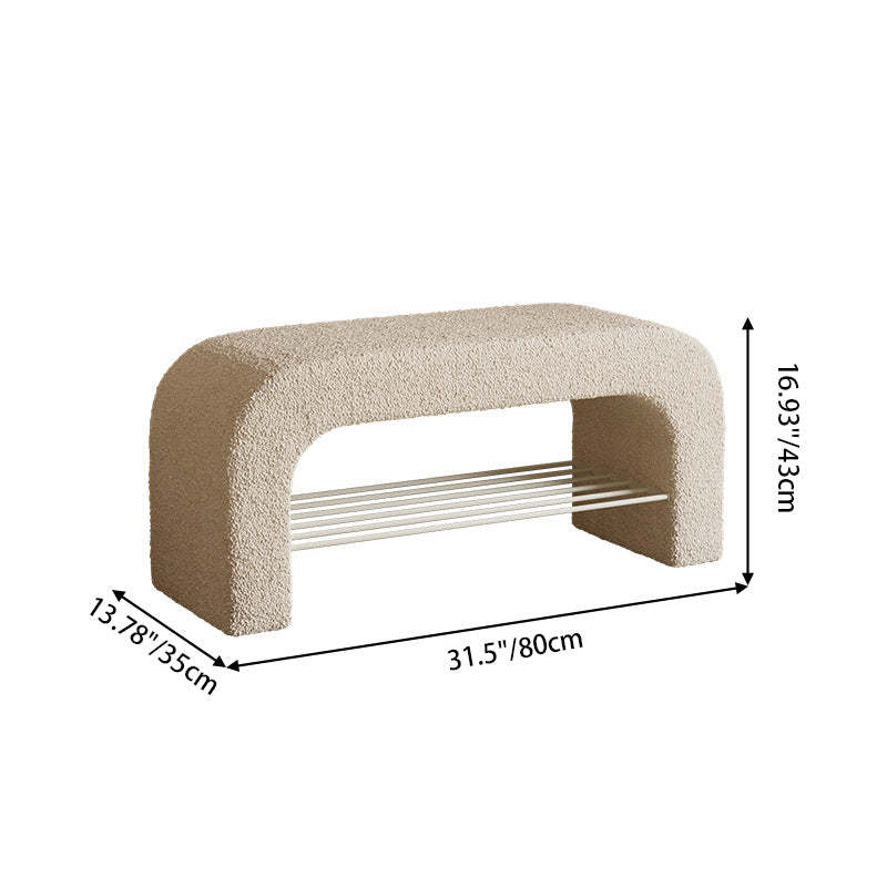 Minimalist Lambswool PU Leather Iron 1-Shelf Storage Bench — Gray