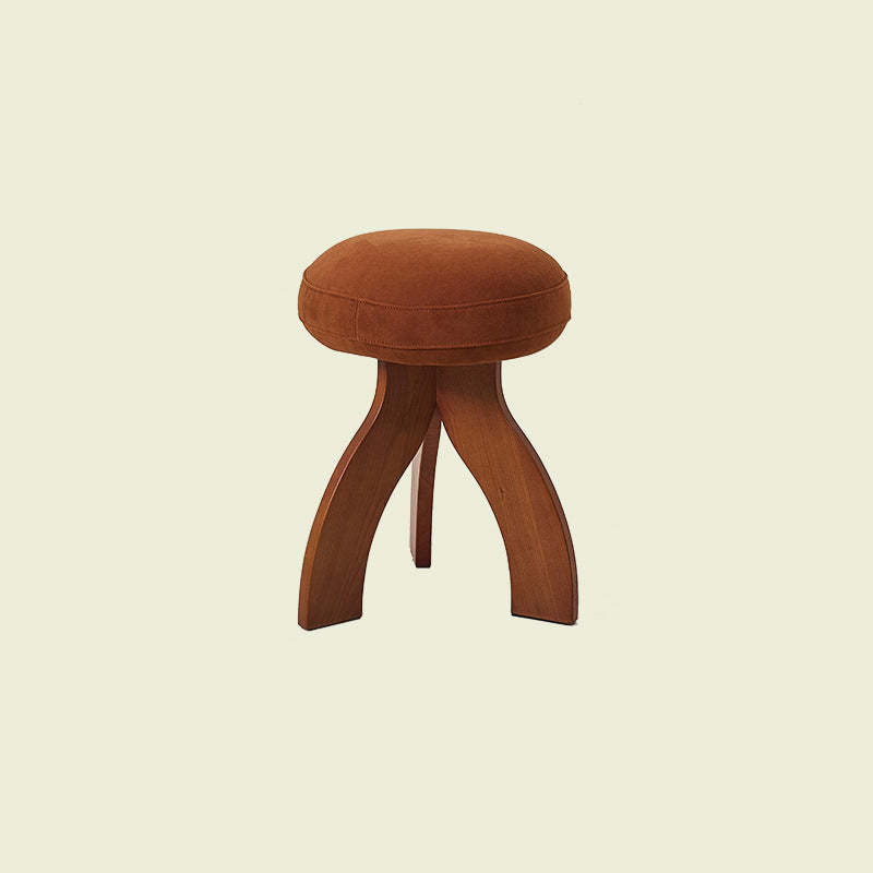 Vintage Triangle Base Wood Fabric Vanity Stool