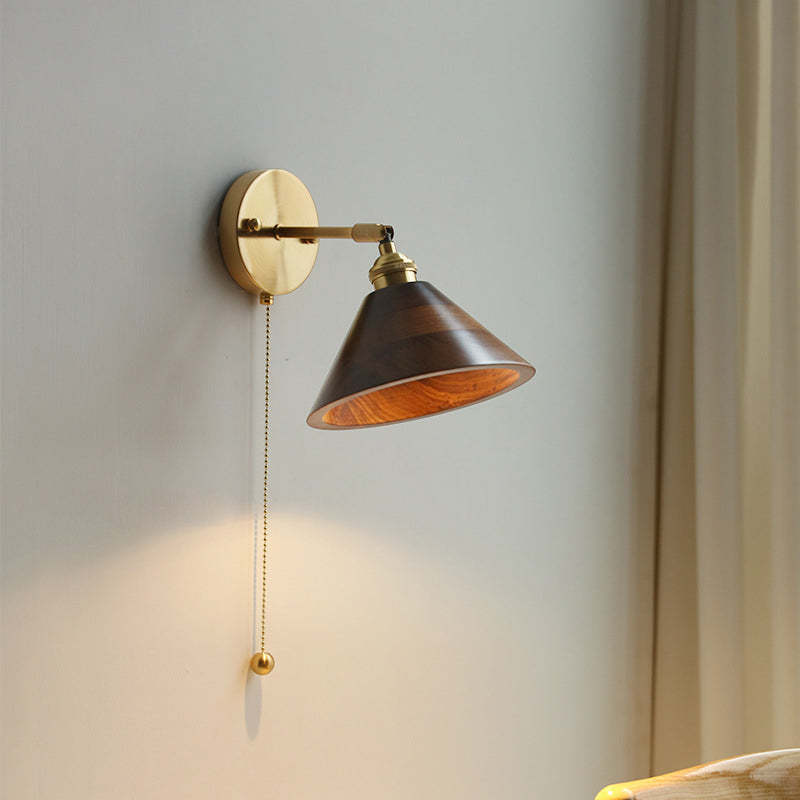 Scandinavian Cone Dome Copper Wood Sconce