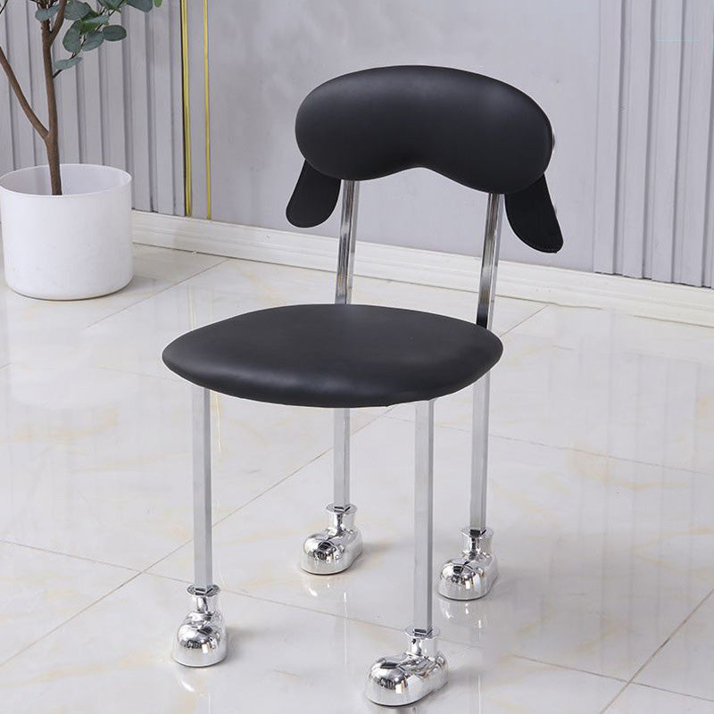 Contemporary Puppy Velvet Stainless Steel Open-Back Chair — White Velvet Finish + Silver Frame
