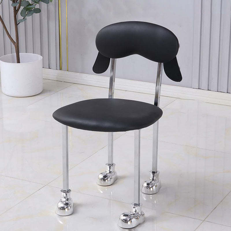 Contemporary Puppy Velvet Stainless Steel Open-Back Chair — White Velvet Finish + Silver Frame