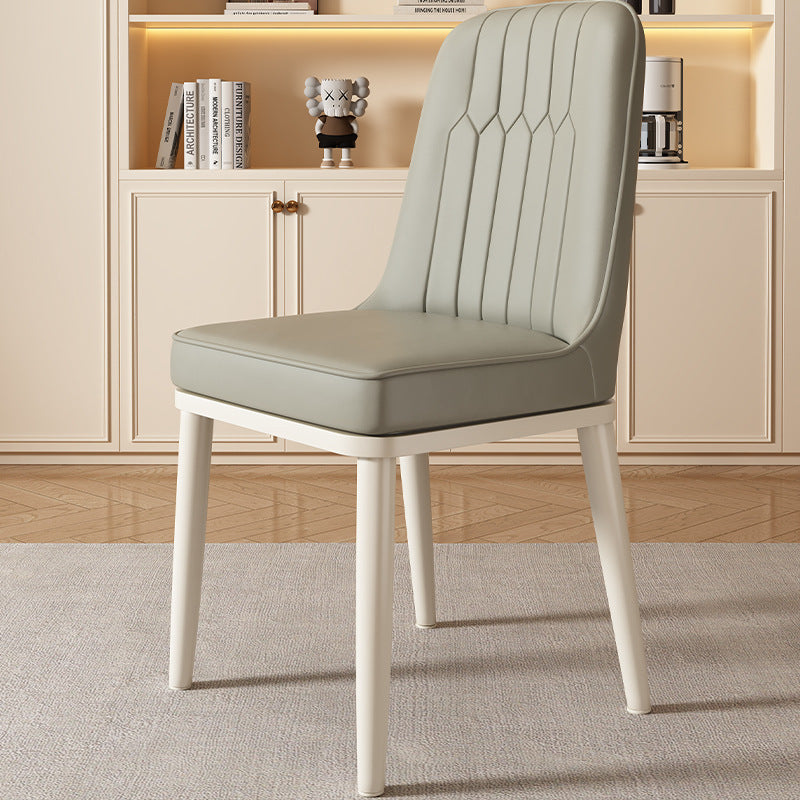 Contemporary Square PU Leather Upholstered Dining Chair — Off-White Seat   White Legs