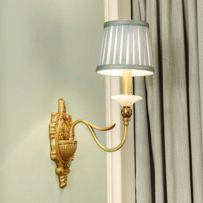 European Luxury Fabric Brass Carved 1/2 Light Wall Sconce Lamp