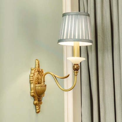 European Luxury Fabric Brass Carved 1/2 Light Wall Sconce Lamp