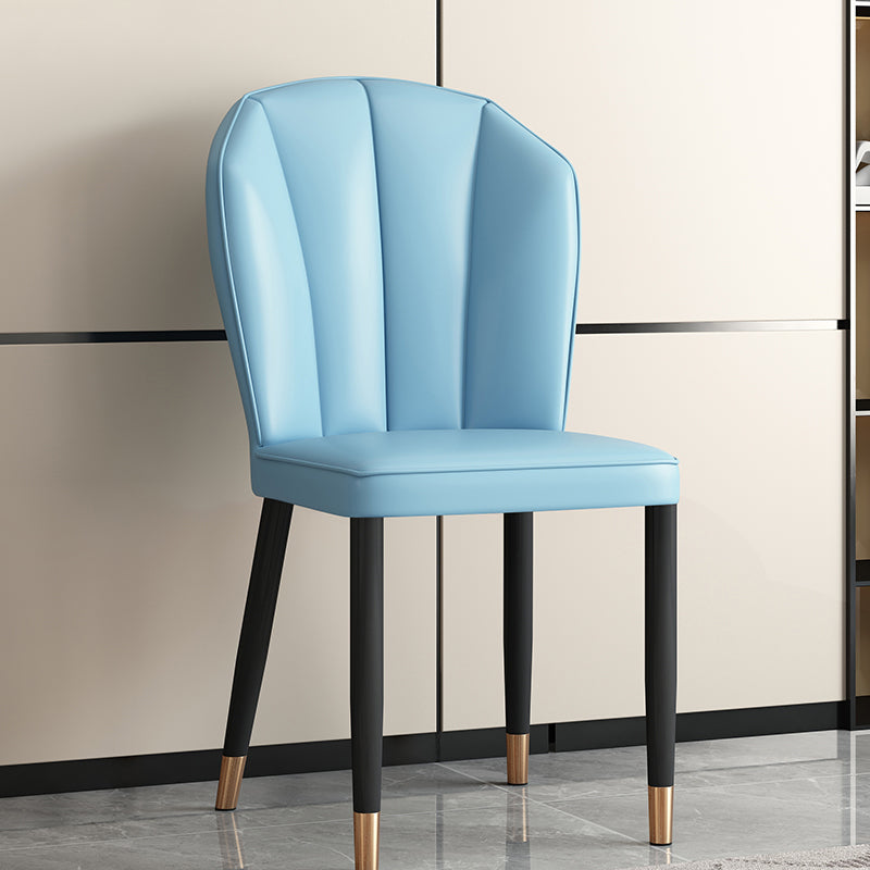 Modern Leather Steel Shell Dining Chair — Square Shape / Gold / Light Gray