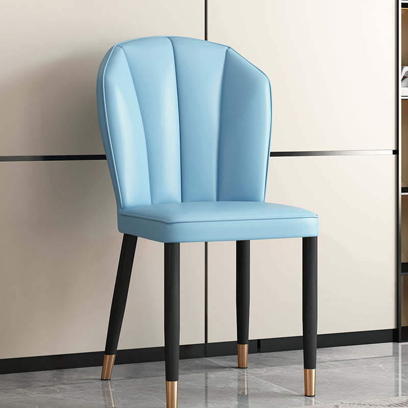 Modern Leather Steel Shell Dining Chair — Square Shape / Gold / Light Gray