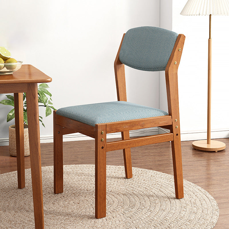 Minimalist Upholstered Fabric Wood Dining Chair — Blue + Walnut Frame