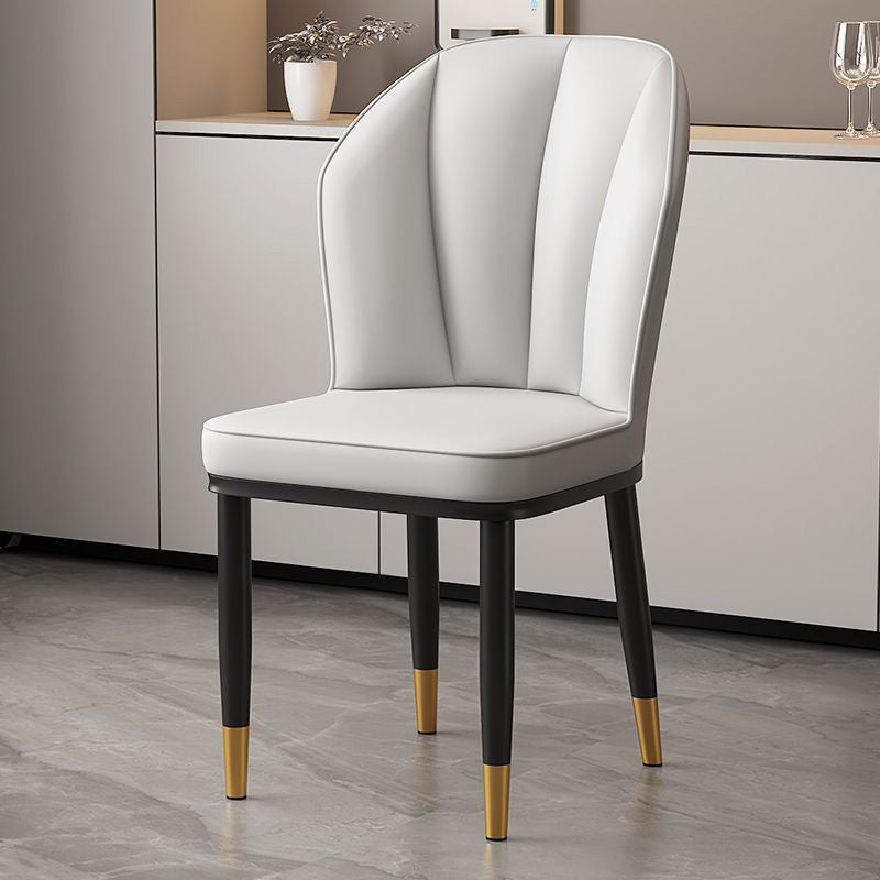 Modern PU Leather Wing-Back Dining Chair — Light Gray + Gold Legs