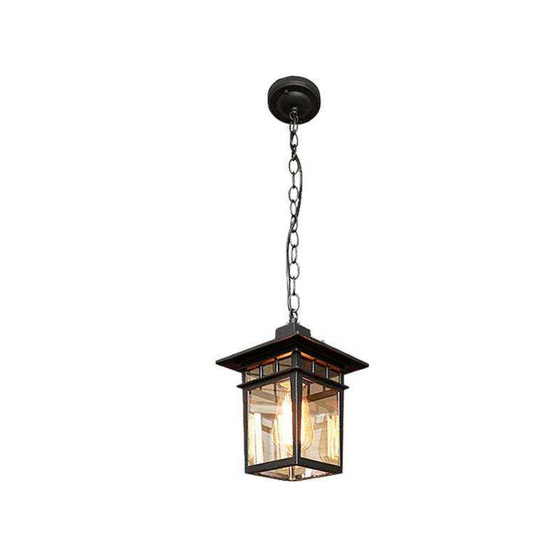 European Square Cage Aluminum Glass Outdoor Pendant Light