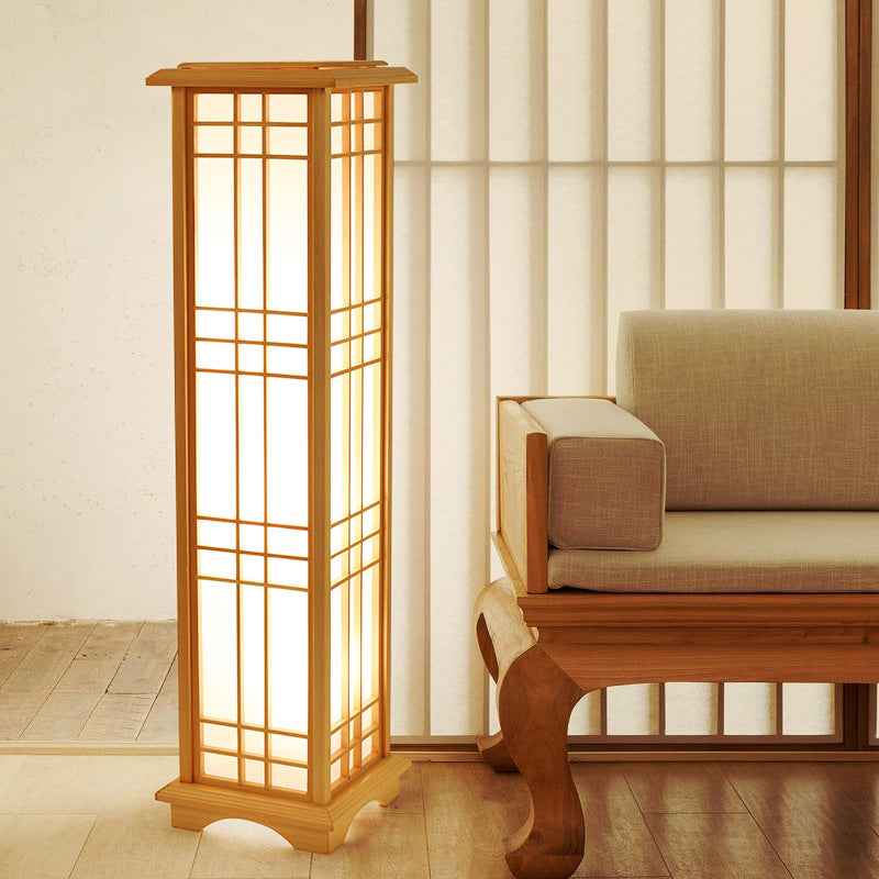 Japanese Wood Acrylic Pillar Rectangular Floor Lamp — 110V-120V For US/CA