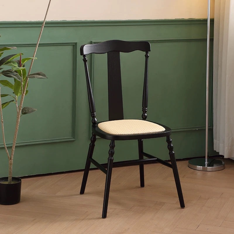 Vintage Cushion Solid Wood Rattan Dining Chair