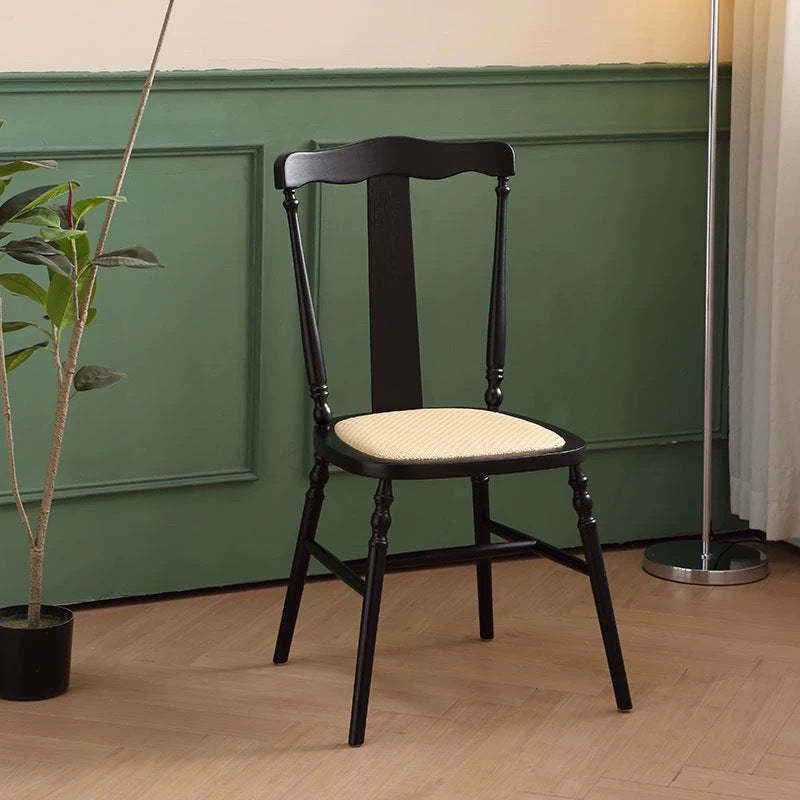 Vintage Cushion Solid Wood Rattan Dining Chair