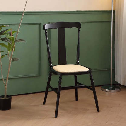 Vintage Cushion Solid Wood Rattan Dining Chair