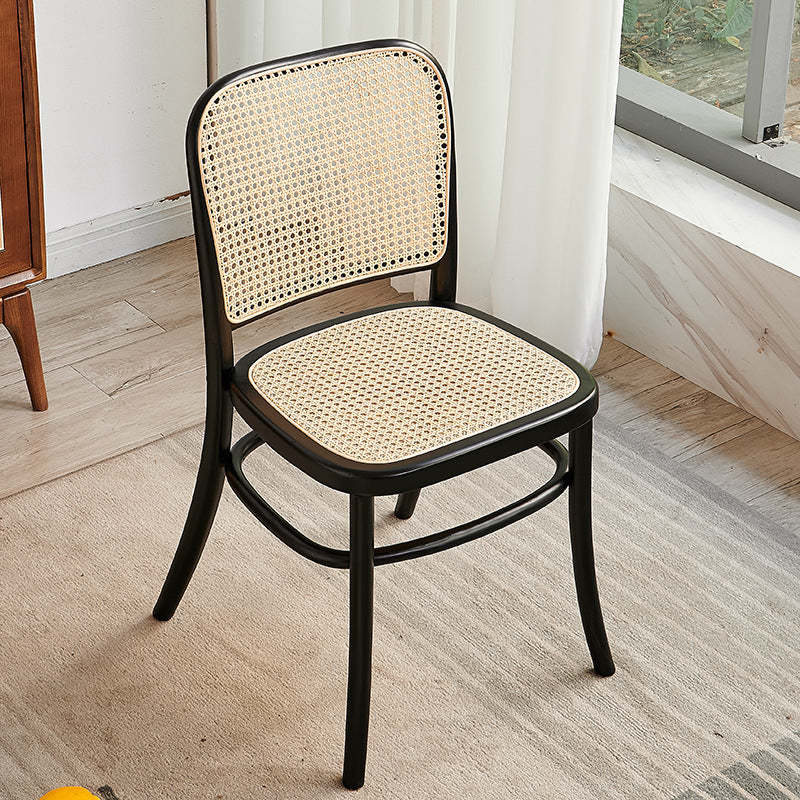 Retro Grid Wood Rattan Dining Chair
