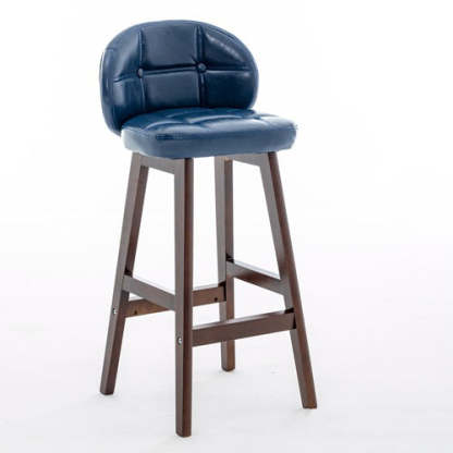 Minimalist Wood Leather Bar Stool — Wood Color / Blue