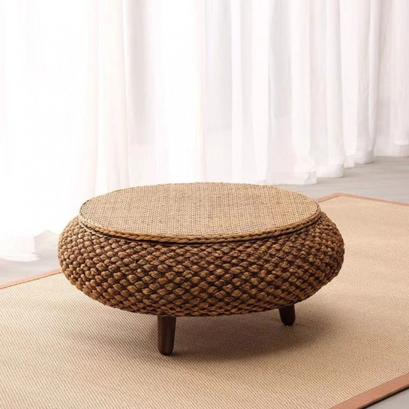 Japanese Oval Rattan Woven Wood Coffee Table