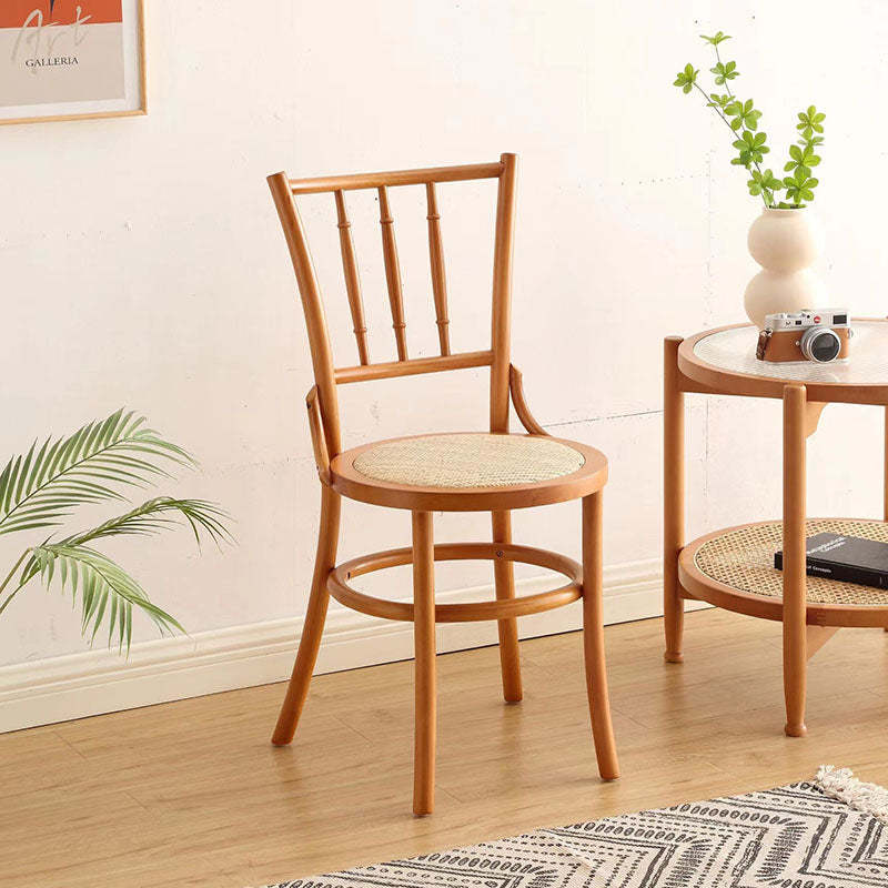 Vintage Cylinder Wood Rattan Dining Chair — Wood / Honey Color