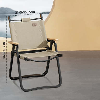 Scandinavian Alloy Wood Oxford Foldable Patio Dining Chair — Black Chair Frame - Black Fabric