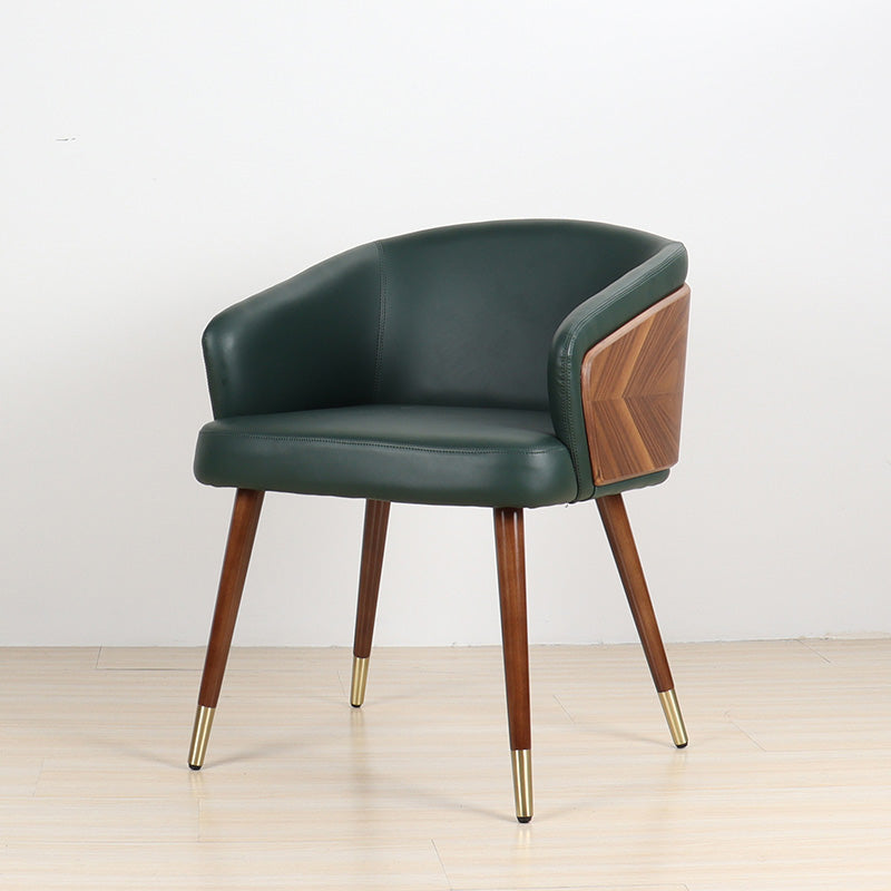 Curved PU Leather Wood Dining Chair — Dark Gray+White - Fabric