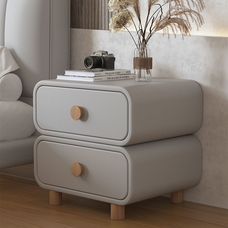 Scandinavian Solid Wood Square Nightstand 2-Drawer — Light Gray