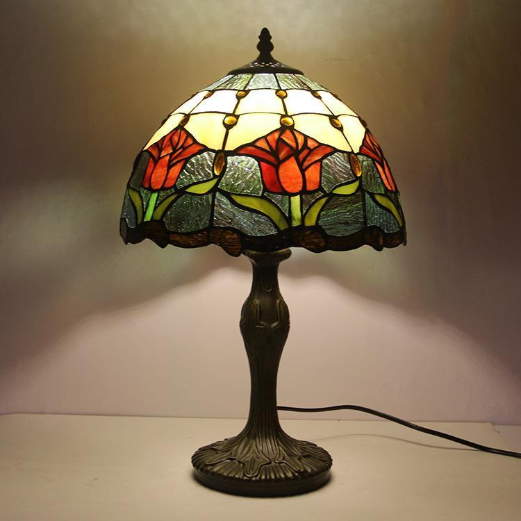 European Tiffany Stained Glass Table Lamp