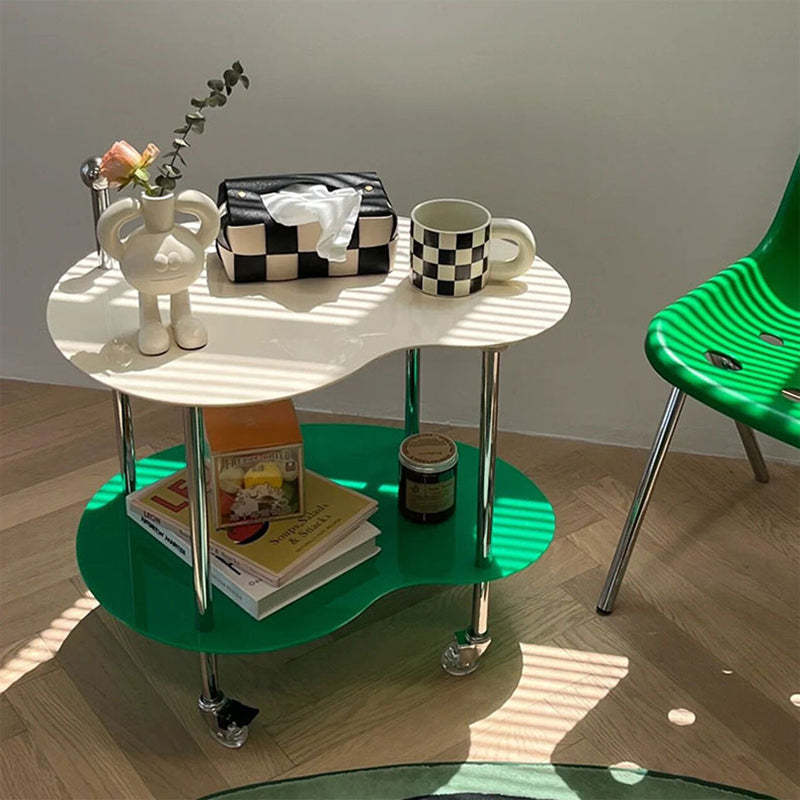 Minimalist Cloud Acrylic Steel 2-Tier End Table — Green