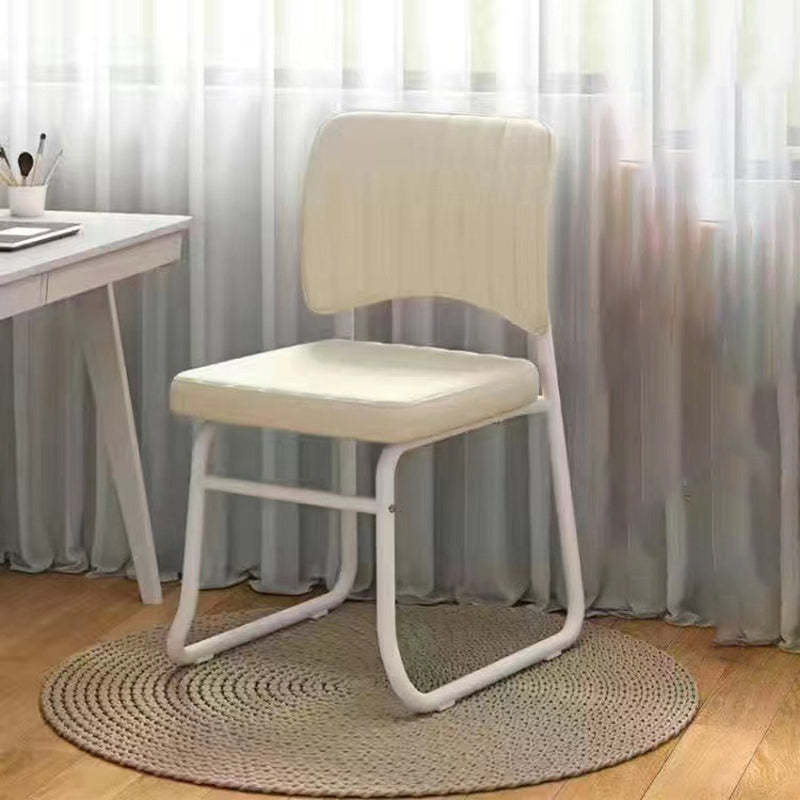 Minimalist PU Leather Stackable Desk Chair — White Legs + Beige Seat