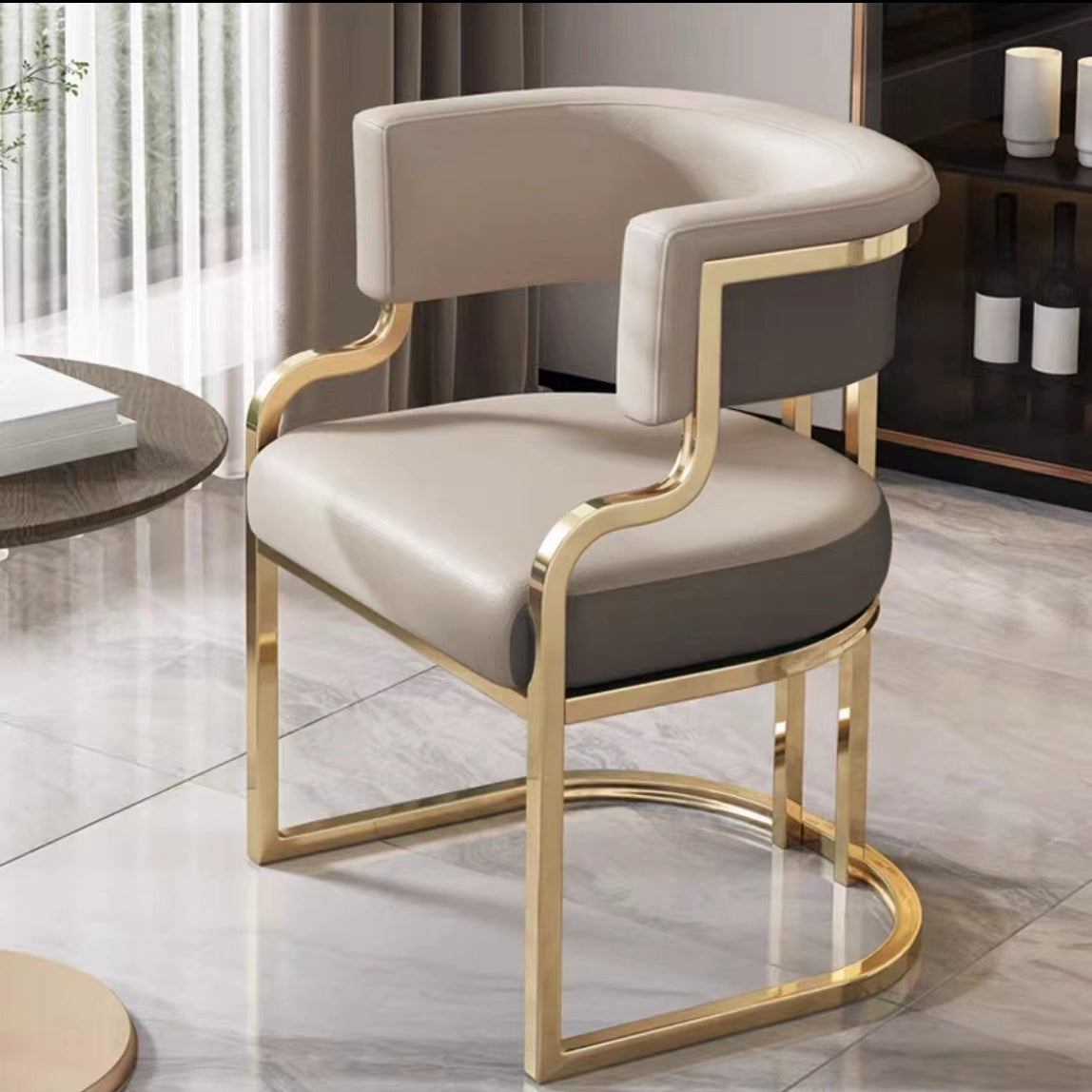 U-Shape Metal Leather Dining Armchair — Dark Gray - Grayish