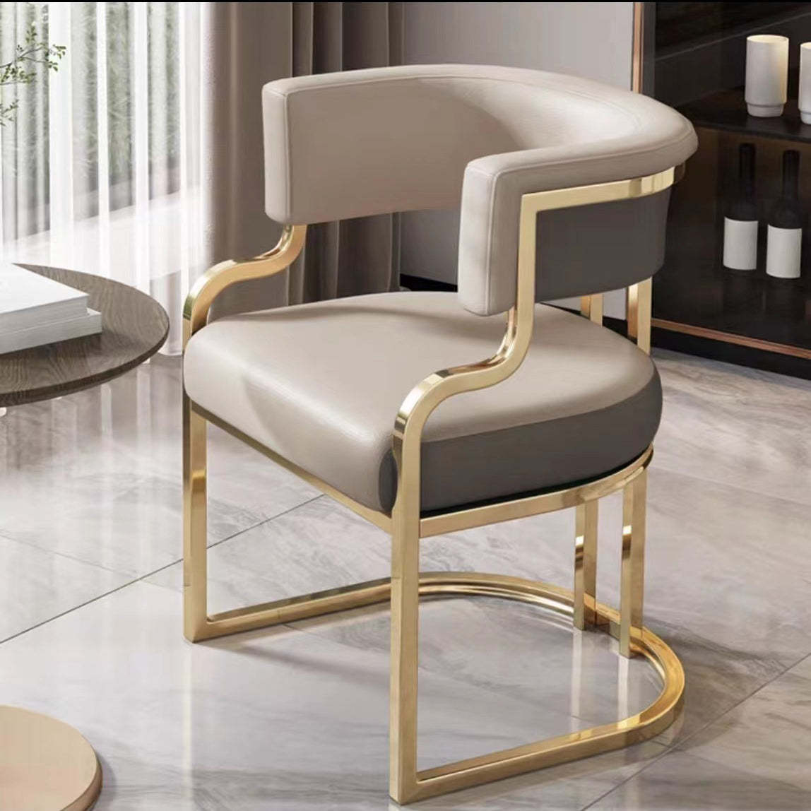 U-Shape Metal Leather Dining Armchair — Dark Gray - Grayish