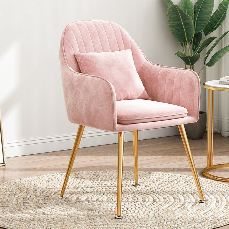 Scandinavian Curved Velvet Metal Dining Chair — Gray Seat + Gold Legs