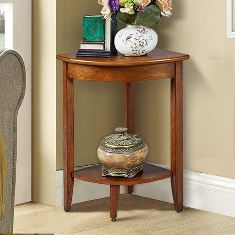Retro Triangle Rubberwood 2-Tier Side Table — Cherry Wood Color