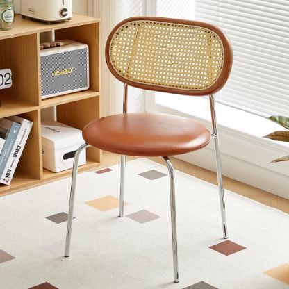 Vintage Wood Metal Leather Dining Chair