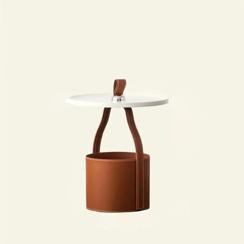 Contemporary Barrel Leather Steel Coffee Table