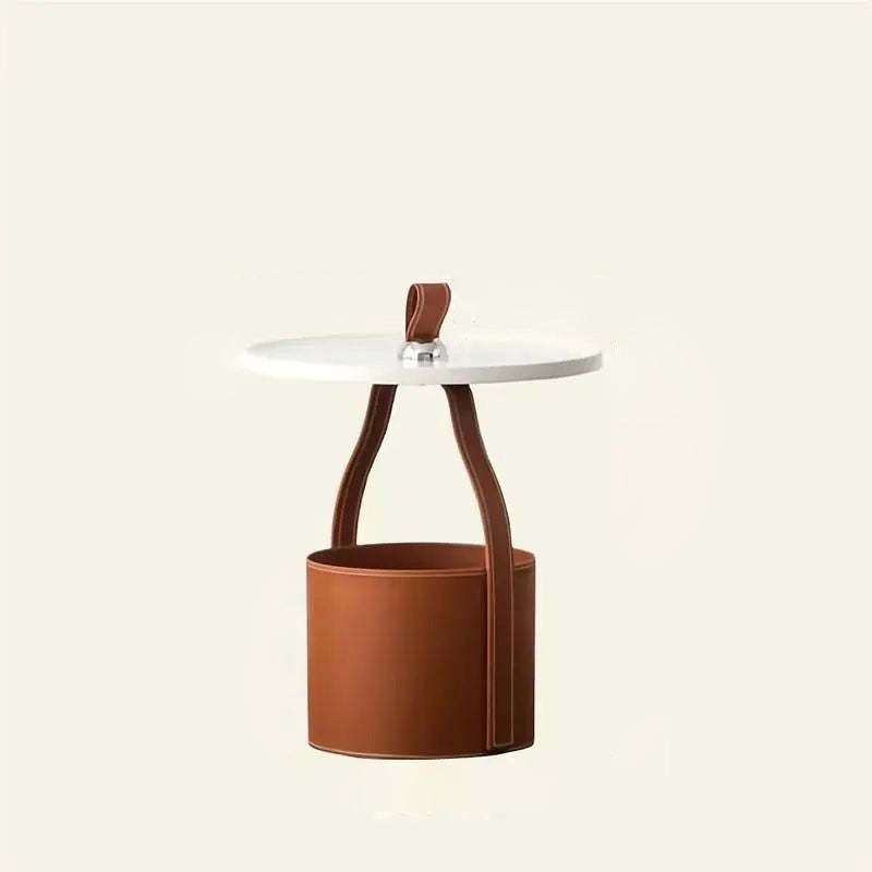 Contemporary Barrel Leather Steel Coffee Table